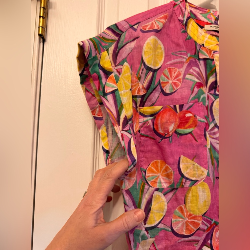 Scotch & Soda Women's Linen Romper, Pink Tropical Citrus Print, Size 36 (Size 6) - Picture 11 of 16